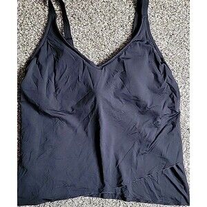 Lands End (L) D Cup  14-16 Black Swim Top Women's Solid Tulip Hem Padded S118